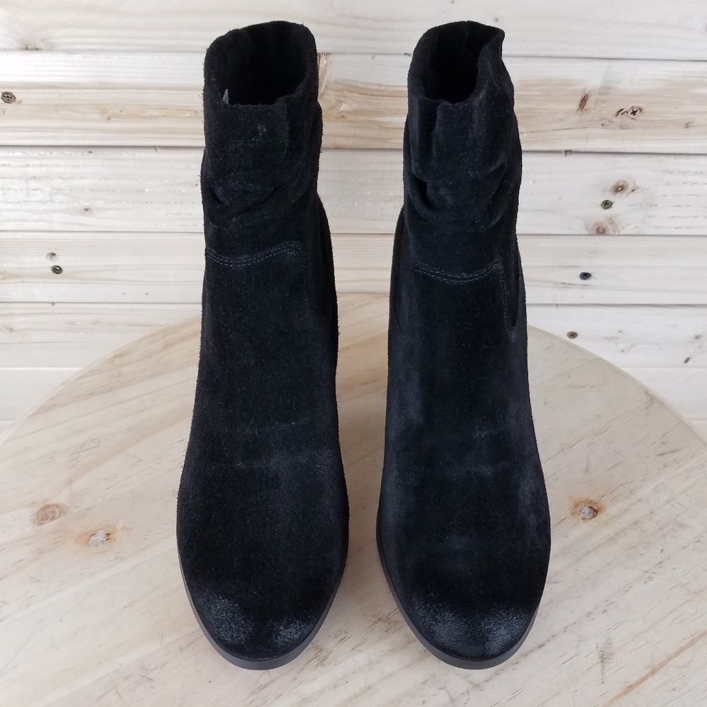 Distressed Western Biker 9 US Black Suede/Leather Slouch Heeled Bootie Boots NEW - Picture 2 of 14
